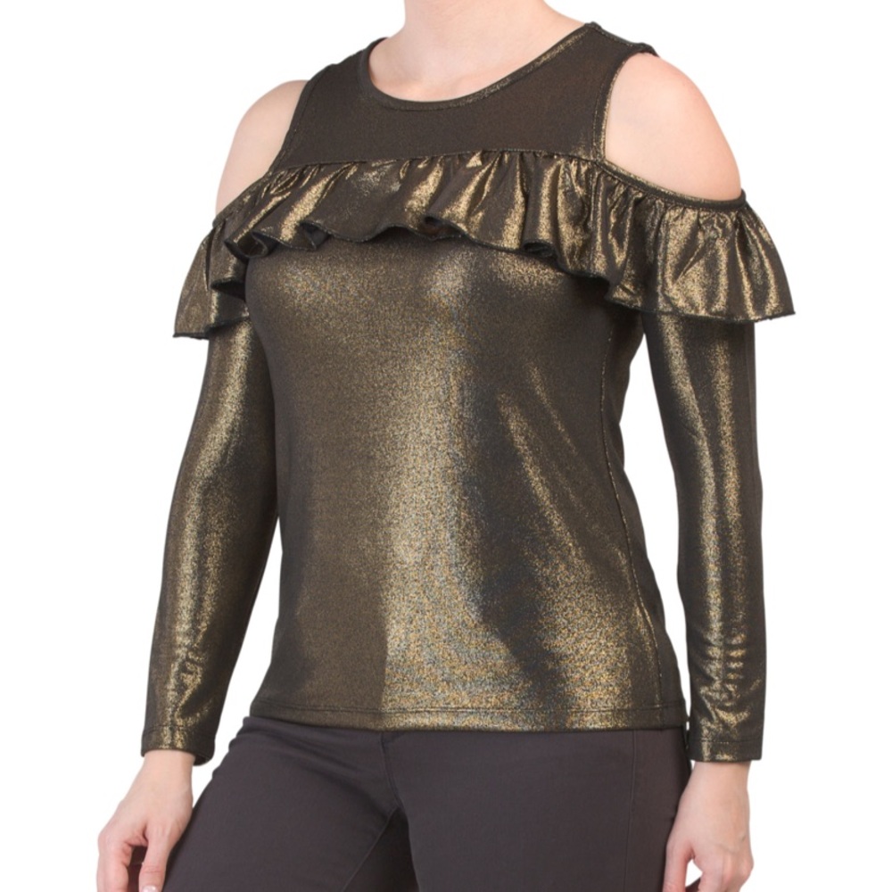 Brand new gold and black cold shoulder top